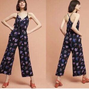 ANTHROPOLOGIE Moulinette Soeurs Black Floral Romper Jumpsuit Size XS